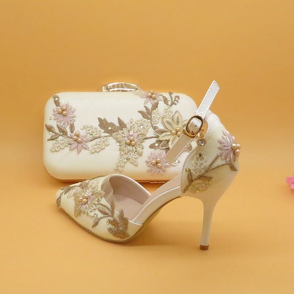 new white lace flower wedding shoes with matching bags super high heels pointed toe ankle strap ladies party shoe and bag set, Black
new white lace flower wedding shoes with matching bags super high heels pointed toe ankle strap ladies party shoe and bag set, Black