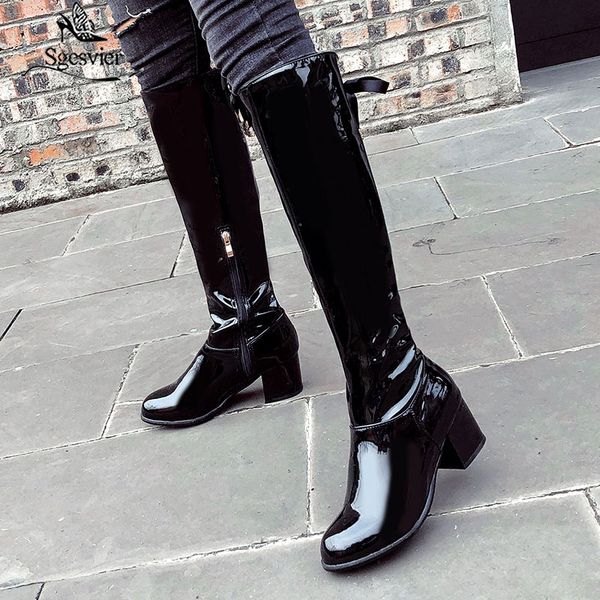 sgesvier new women knee high boots round toe thick heels patent leather nightclub fashion boots side zip platform winter, Black
sgesvier new women knee high boots round toe thick heels patent leather nightclub fashion boots side zip platform winter, Black