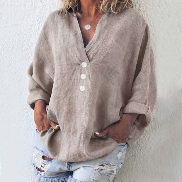 women loose solid blouse casual v neck long sleeve torridity women blouse shirt cotton linen pocket blusa plus size, White
women loose solid blouse casual v neck long sleeve torridity women blouse shirt cotton linen pocket blusa plus size, White