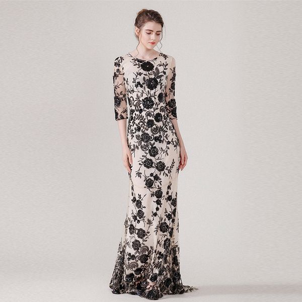 new vintage sequined long dress spring and summer women three quarter sleeve mesh embroidered trumpet/mermaid dress, Black;gray
new vintage sequined long dress spring and summer women three quarter sleeve mesh embroidered trumpet/mermaid dress, Black;gray