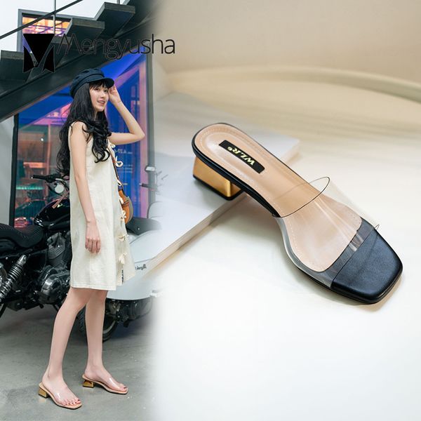 transparent open toe beach slippers women metal surround square med high heels clear slides brief square toe sandals big size 43, Black
transparent open toe beach slippers women metal surround square med high heels clear slides brief square toe sandals big size 43, Black