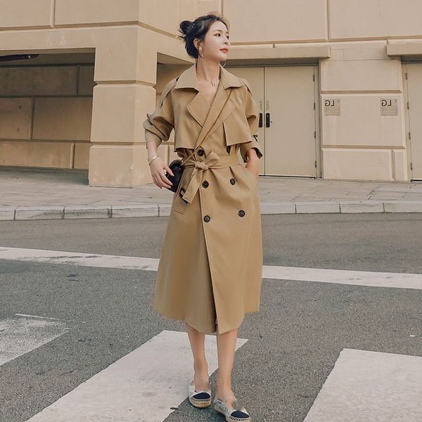 women lapel neck windbreaker solid loose single breasted long trench coats famale casual clothes, Tan;black
women lapel neck windbreaker solid loose single breasted long trench coats famale casual clothes, Tan;black