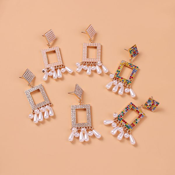 new arrival exaggerated rectangular full diamond earrings pearl tassel long earrings daily wedding party jewelry gift, Silver
new arrival exaggerated rectangular full diamond earrings pearl tassel long earrings daily wedding party jewelry gift, Silver