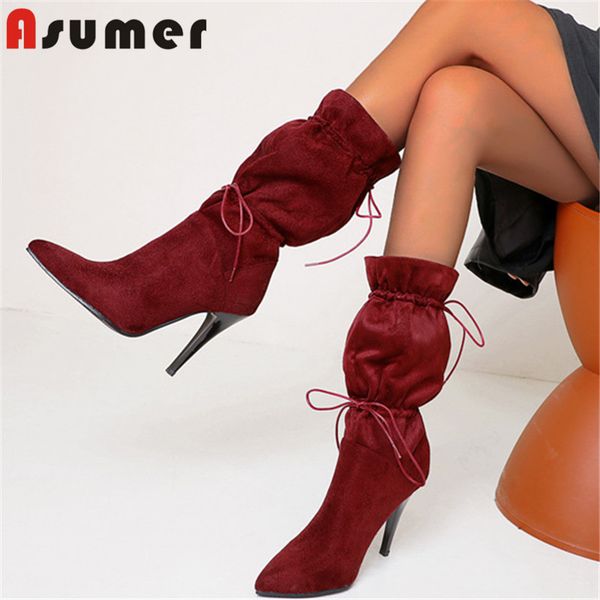 boots asumer 2021 est mid calf women flock lace up pleated european style thin high heels prom shoes woman, Black
boots asumer 2021 est mid calf women flock lace up pleated european style thin high heels prom shoes woman, Black