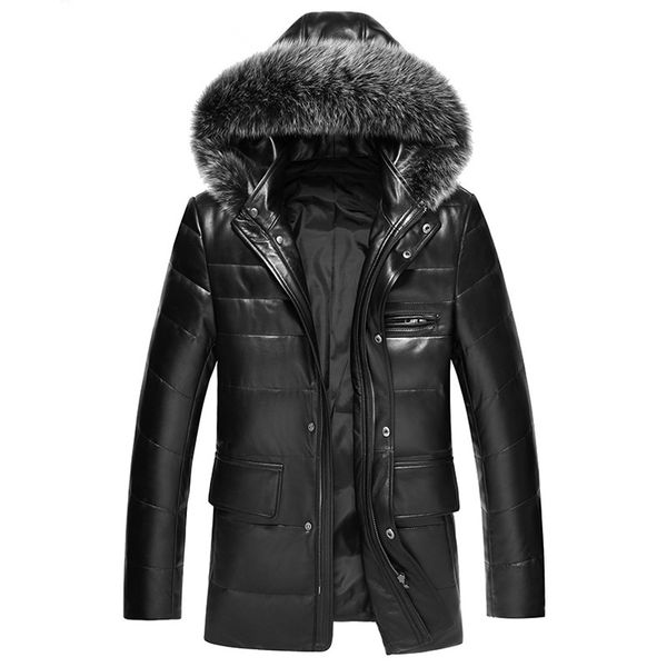 genuine leather jacket men winter coat hooded korean men's down jacket large fur collar sheepskin jackets a8313 kj799, Black