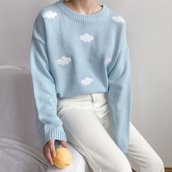 women's sweaters kawaii printed women spring autumn knitted sweater female casual loose clouds ladies outwear clothes 2021, White;black
women's sweaters kawaii printed women spring autumn knitted sweater female casual loose clouds ladies outwear clothes 2021, White;black