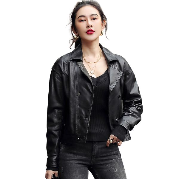 women's leather & faux ptslan 2021 fashion genuine natural good quality sheepskin coat classic p7016, Black
women's leather & faux ptslan 2021 fashion genuine natural good quality sheepskin coat classic p7016, Black