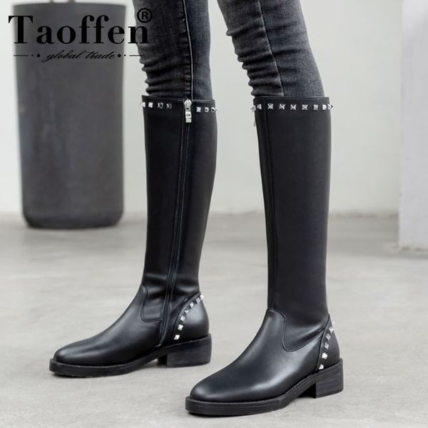 taoffen brand real leather knee high boots side zipper round toe rivets long boots winter warm women footwear size 34-42, Black
taoffen brand real leather knee high boots side zipper round toe rivets long boots winter warm women footwear size 34-42, Black