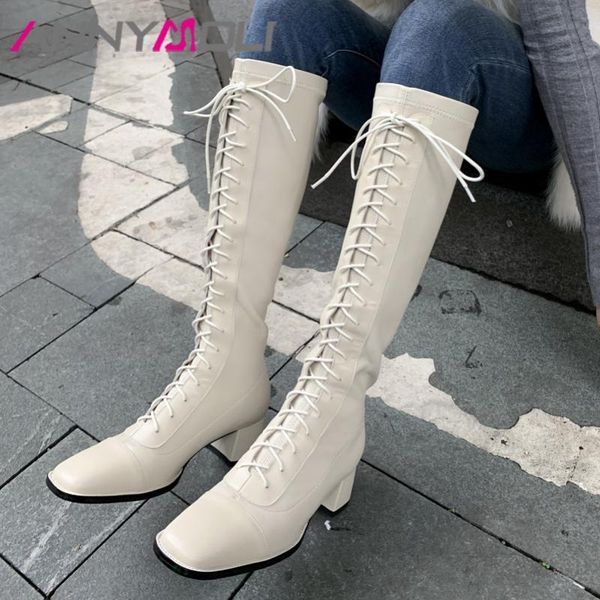boots annymoli real leather high heel knee women long shoes square toe lace up thick heels female beige size 43, Black
boots annymoli real leather high heel knee women long shoes square toe lace up thick heels female beige size 43, Black