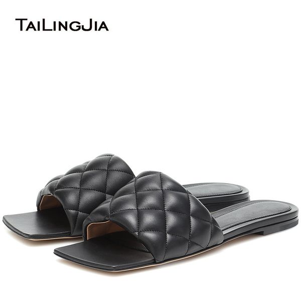 square toe slides 2020 padded quilted pu leather slide sandals womens flats ladies summer flat shoes stylish slippers large size, Black 
square toe slides 2020 padded quilted pu leather slide sandals womens flats ladies summer flat shoes stylish slippers large size, Black