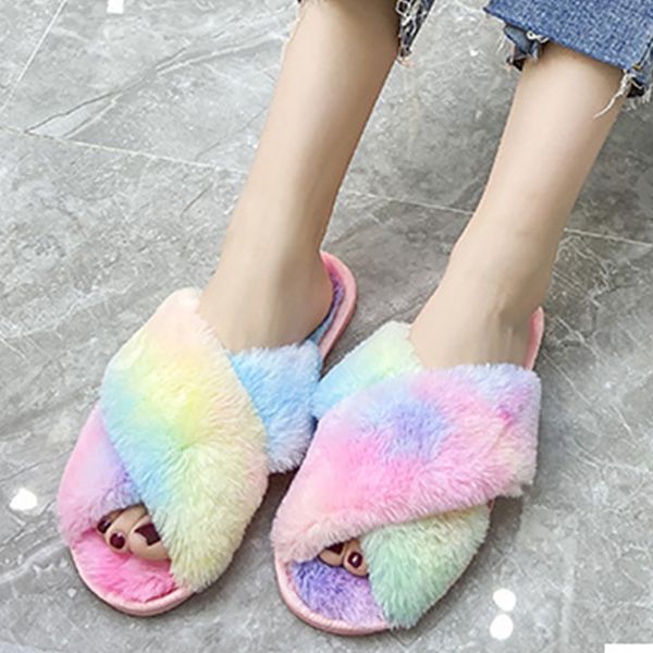 women house shoes soft rainbow fur plush winter indoor slippers women fashion cross fluffy warm non slip bedroom home slippers, Black
women house shoes soft rainbow fur plush winter indoor slippers women fashion cross fluffy warm non slip bedroom home slippers, Black