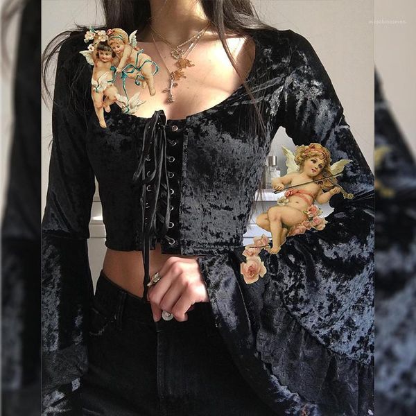 sleeve velvet scoop neck hollow out crop female fashion clothing women designer bell, White
sleeve velvet scoop neck hollow out crop female fashion clothing women designer bell, White