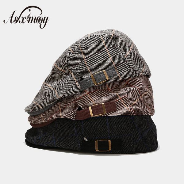 berets caps men women cotton british retro plaid flat caps male autumn winter adjustable driver hats duckbill 2020, Blue;gray 
berets caps men women cotton british retro plaid flat caps male autumn winter adjustable driver hats duckbill 2020, Blue;gray