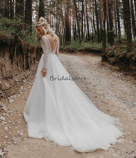ourdoor country style wedding dresses with long sleeves illusion bodice crochet lace sweep train boho beach wedding skirts 2020 bride, White
ourdoor country style wedding dresses with long sleeves illusion bodice crochet lace sweep train boho beach wedding skirts 2020 bride, White