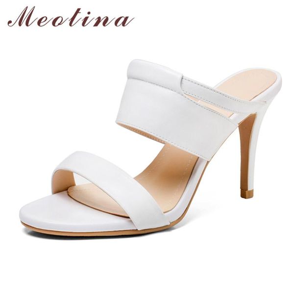 meotina natural genuine leather high heels slippers narrow band thin high heel slides women sandals summer lady sandals white, Black
meotina natural genuine leather high heels slippers narrow band thin high heel slides women sandals summer lady sandals white, Black