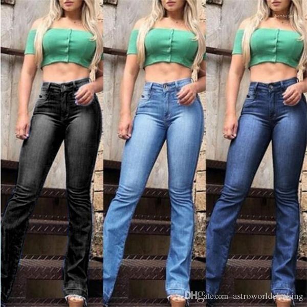 long pants solid womens casual denim pants womens designer flare jeans fashion retro style plsu size, Blue