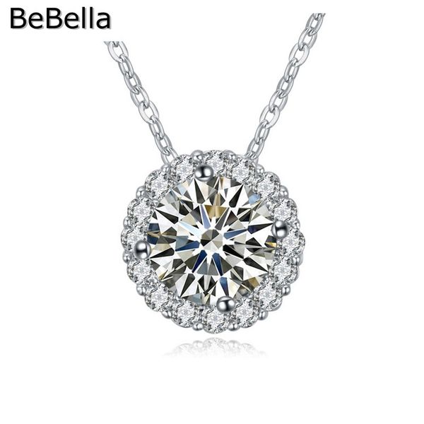 bebella classic round stone pendant necklace with cubic zirconia stone micro pave setting for wedding, Silver
bebella classic round stone pendant necklace with cubic zirconia stone micro pave setting for wedding, Silver