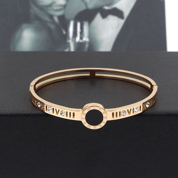 hollow zircon roman numerals, black round cake bracelet, titanium steel, fashion jewelry accessories wholesale, ka50802
hollow zircon roman numerals, black round cake bracelet, titanium steel, fashion jewelry accessories wholesale, ka50802