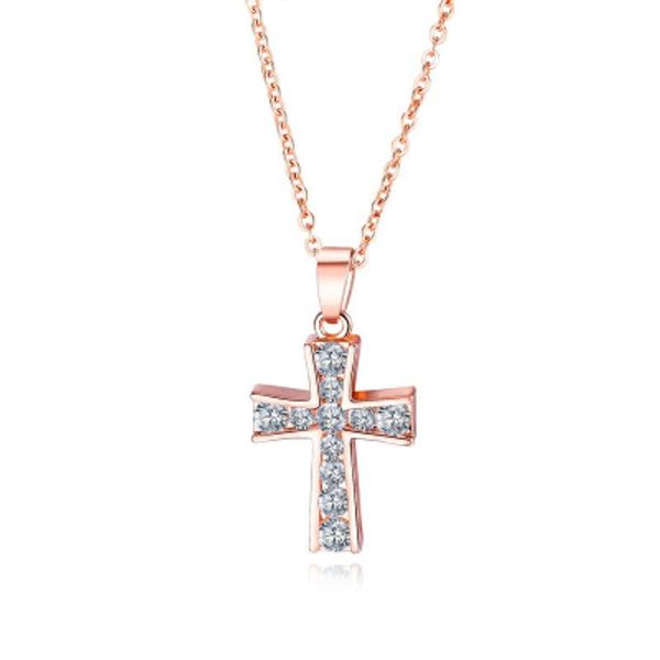 inlaid cross necklace rose gold color copper plated women's trendy wild new jewelry gift, Silver
inlaid cross necklace rose gold color copper plated women's trendy wild new jewelry gift, Silver