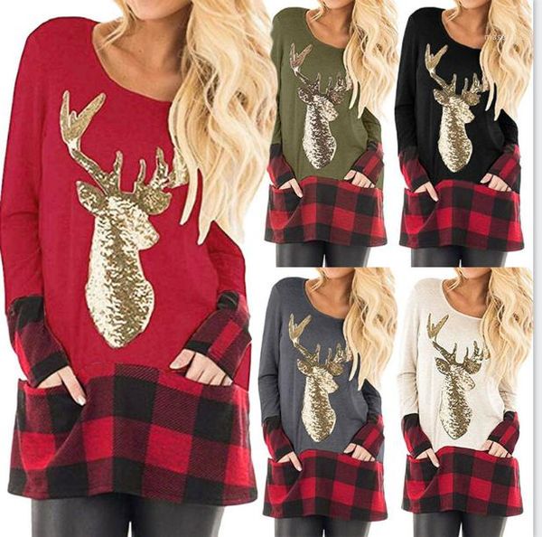 casual crew neck t shirts fashion long sleeved womens tees womens designer t shirts plaid panelled gold reindeer printed, White
casual crew neck t shirts fashion long sleeved womens tees womens designer t shirts plaid panelled gold reindeer printed, White