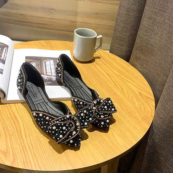 single shoes women 2020 spring and summer new retro shallow mouth pointed soft bottom pea shoes bow tie rhinestone scoop, Black
single shoes women 2020 spring and summer new retro shallow mouth pointed soft bottom pea shoes bow tie rhinestone scoop, Black