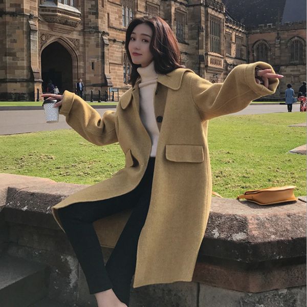 2020 autumn and winter yellow woolen coat female mid-long new korean temperament women's popular outerwear woolen coat, Black
2020 autumn and winter yellow woolen coat female mid-long new korean temperament women's popular outerwear woolen coat, Black