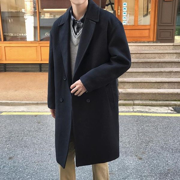 men long woolen coat wide-waisted long sleeve men jacket solid double breasted cashmere overcoat and jacket casual fashion coat, Black
men long woolen coat wide-waisted long sleeve men jacket solid double breasted cashmere overcoat and jacket casual fashion coat, Black