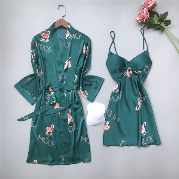 women's sleepwear women summer nightdress lace homewear print flower satin bathrobe 2 pieces sets female nightwear with chest pads nigh, Black;red
women's sleepwear women summer nightdress lace homewear print flower satin bathrobe 2 pieces sets female nightwear with chest pads nigh, Black;red