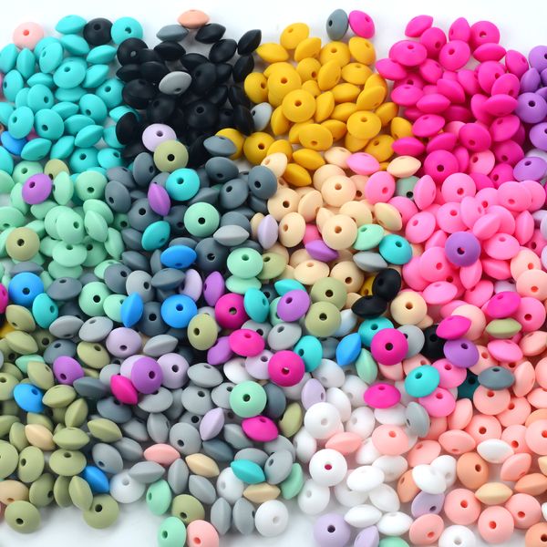 Lofca 50pcs 12mm Silicone Lentil Beads Baby Teething Beads Bpa-food Grade Making Baby Oral Care Pacifier Chain Accessorise