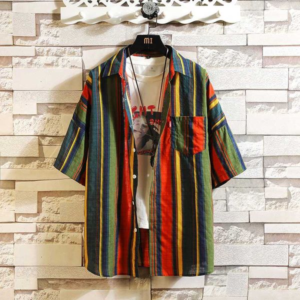 men's casual shirts mens summer striped large size short sleeve loose men cotton outwear leisure, White;black
men's casual shirts mens summer striped large size short sleeve loose men cotton outwear leisure, White;black