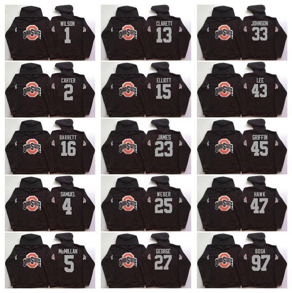 ncaa ohio state buckeyes college 97 bosa 15 elliott 12 c.jones 16 barrett 1 b.miller black football hoodie hooded sweatshirt jackets jerseys, Black;red