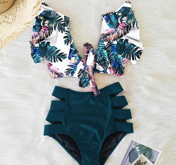 bikinis 2020 new double shoulder ruffle bikini set high waist swimwear women swimsuit v-neck bathing suit beach wear swim0698, White;black 
bikinis 2020 new double shoulder ruffle bikini set high waist swimwear women swimsuit v-neck bathing suit beach wear swim0698, White;black
