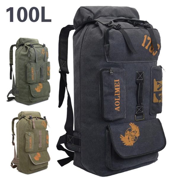 100l Hiking Camping Backpack Large Canvas Travel Luggage Backpack Outdoor Mountaineering Multiple Pockets Rucksack X318d