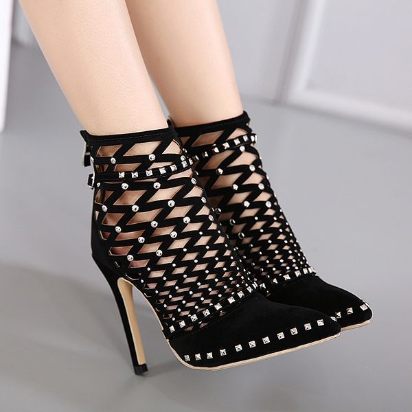 2020 new suede hollow mesh buckle rivets rhinestones super high-heeled pointed sandals women, Black
2020 new suede hollow mesh buckle rivets rhinestones super high-heeled pointed sandals women, Black