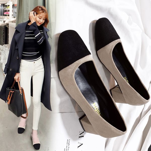 women's shoes 2020 spring new square heel suede high heels fashion casual square head mixed color professional work shoes pumps, Black 
women's shoes 2020 spring new square heel suede high heels fashion casual square head mixed color professional work shoes pumps, Black