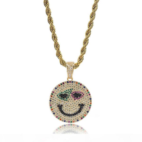 18k gold micro-inlaid colored zircon smile face round pendant necklace with rope chain for men women, Silver
18k gold micro-inlaid colored zircon smile face round pendant necklace with rope chain for men women, Silver