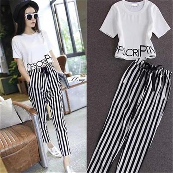 2pieces summer set women tracksuit outfit casual lovely printing cotton letter short t shirt striped harem pants sweatshirt, Gray
2pieces summer set women tracksuit outfit casual lovely printing cotton letter short t shirt striped harem pants sweatshirt, Gray