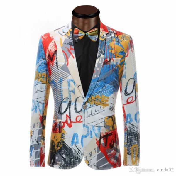 color painting mens blazer fashion suits for men slim fit jacket outwear coat costume homme, White;black
color painting mens blazer fashion suits for men slim fit jacket outwear coat costume homme, White;black