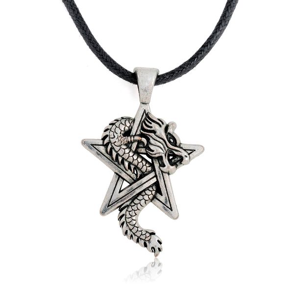 pewter dragon on pentacle pentagram star gothic fantasy pendant mens leather necklace, Silver
pewter dragon on pentacle pentagram star gothic fantasy pendant mens leather necklace, Silver
