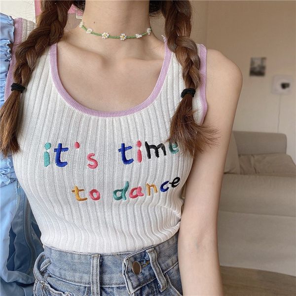 women letter embroidery knitted camisole vest summer korean style net red wild color, White
women letter embroidery knitted camisole vest summer korean style net red wild color, White