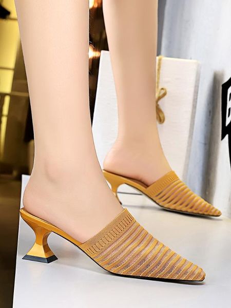 women's shoes the lazy man slippers high heels fashionable restore ancient ways the stripes hollow out small square head, Black
women's shoes the lazy man slippers high heels fashionable restore ancient ways the stripes hollow out small square head, Black