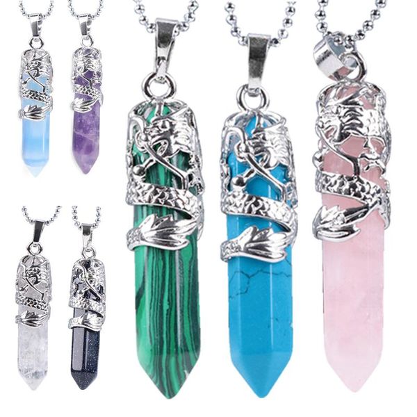 kuniu romantic tribal pendant necklace dragon shape natural stone hexagon aura column jewelry couples chain 7 colors, Silver
kuniu romantic tribal pendant necklace dragon shape natural stone hexagon aura column jewelry couples chain 7 colors, Silver