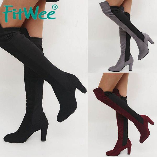 fitwee woman mixed colors suede leather over the knee boots chunky heels long boots office footwear female botas size 35-43, Black
fitwee woman mixed colors suede leather over the knee boots chunky heels long boots office footwear female botas size 35-43, Black