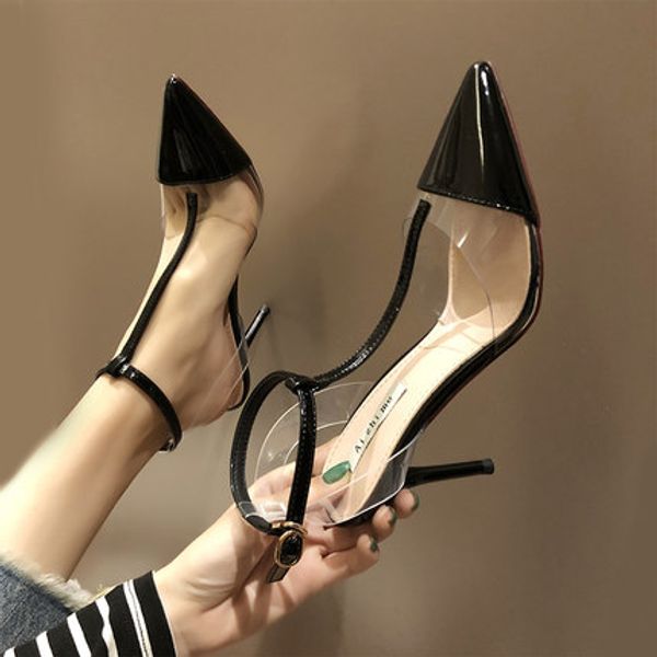 net red high heels female summer 2020 new pointed shallow mouth word with transparent sandals girl stiletto hollow single shoes, Black
net red high heels female summer 2020 new pointed shallow mouth word with transparent sandals girl stiletto hollow single shoes, Black