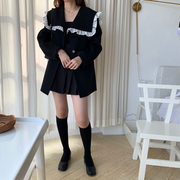 short wool suit for women romantic court style three classic colors for option equipped with a belt, Black
short wool suit for women romantic court style three classic colors for option equipped with a belt, Black