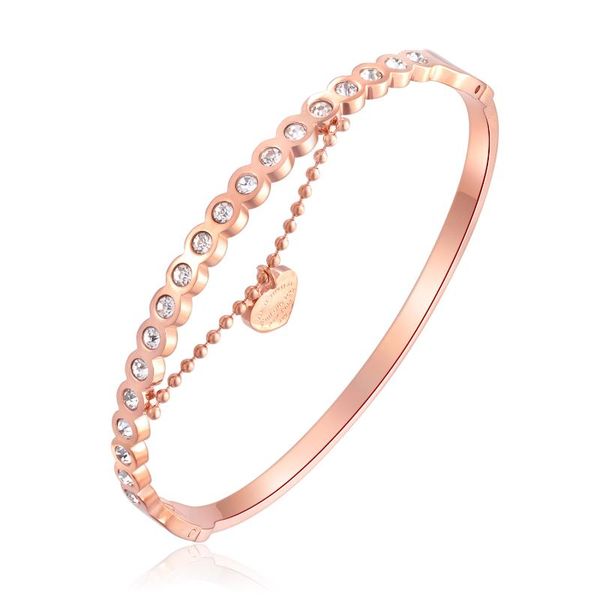 fashion heart pendant open stainless steel bangle for women inlaid round rhinestone rose gold color bracelet jewelry never fade, Black
fashion heart pendant open stainless steel bangle for women inlaid round rhinestone rose gold color bracelet jewelry never fade, Black