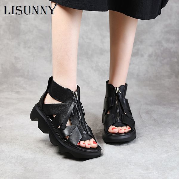 lisunny women gladiator sandals summer shoes women wedges platform sandals retro genuine leather front zipper casual, Black
lisunny women gladiator sandals summer shoes women wedges platform sandals retro genuine leather front zipper casual, Black