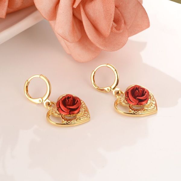 new arrival 14 k yellow fine gold filled stud earring with red rose flower heart design, Silver
new arrival 14 k yellow fine gold filled stud earring with red rose flower heart design, Silver