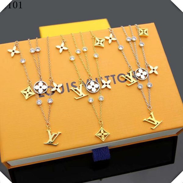 new arrive fashion lady 316l titanium steel 18k plated gold double necklaces with diamond v letter hollow out 5pcs four leaf flower 016, Silver
new arrive fashion lady 316l titanium steel 18k plated gold double necklaces with diamond v letter hollow out 5pcs four leaf flower 016, Silver
