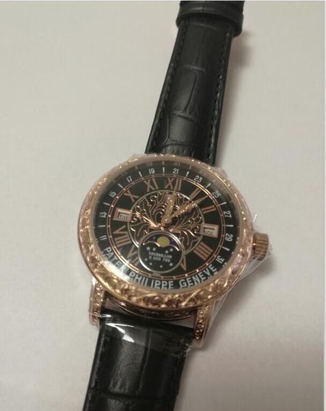 luxury wristwatch 44mm new chronograph hollow out black leather strap rose gold bezel quartz movement mens watch, Slivery;brown
luxury wristwatch 44mm new chronograph hollow out black leather strap rose gold bezel quartz movement mens watch, Slivery;brown